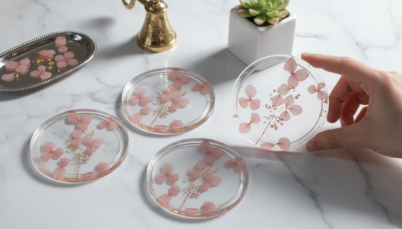 lót ly hoa khô resin